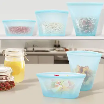 

Silicone Food Storage Containers Fresh Bowl Cup Bag Reusable Stand Up Zips Shut Fruit Vegetable Wraps Fridg Seal Preserving Bag
