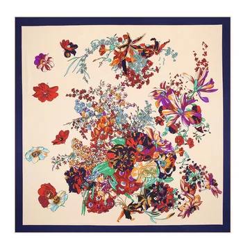 

New Arrival Luxury Brand 100%Twill Silk Woman Scarf Square Scarves Butterfly Flowers Print Silk Scarf Shawl&Wraps Hijab