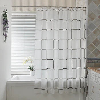 

Fashion White Plaid Waterproof PEVA Bath Curtain Bathroom Set With Shower Curtain Simple Toilet Bathing Curtains With Hooks D30