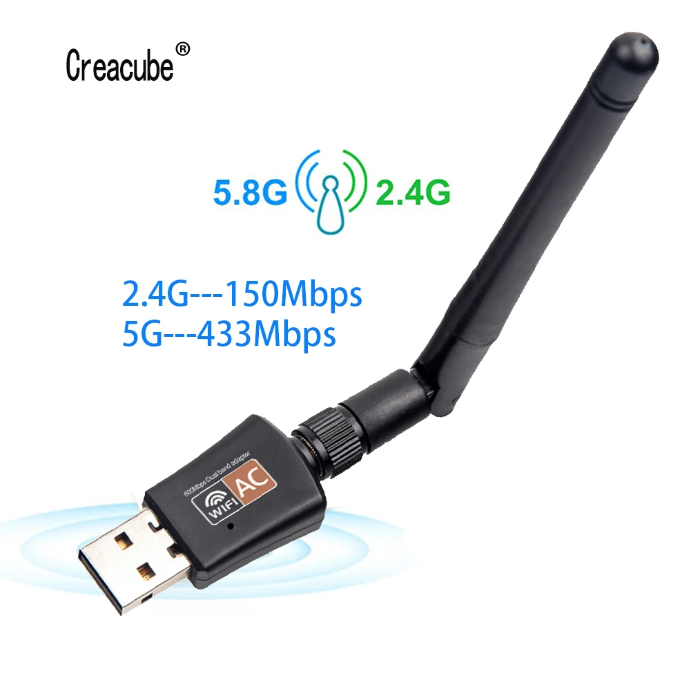 Creacube 600M Wireless USB WiFi Adapter Network Card Wifi Receiver 2.4/5G Dual Band Antennas Computer Network LAN Card For PC