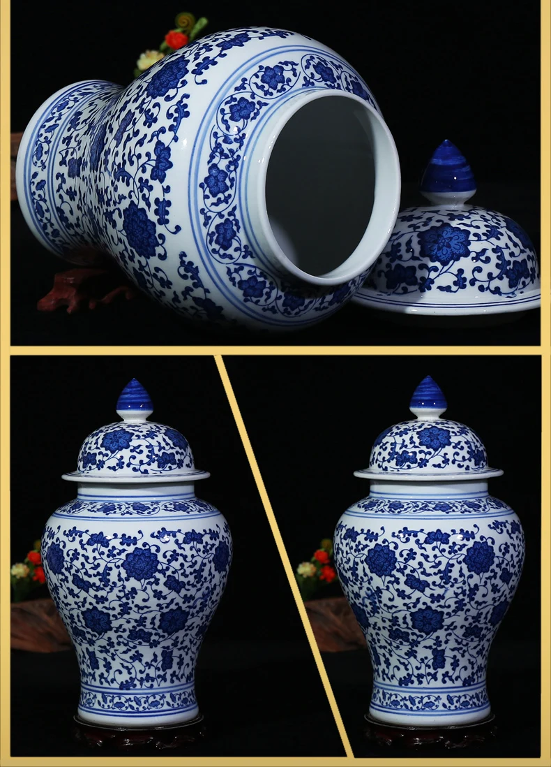 Китайская Голубая и белая фарфоровая Цветочная ваза храмовый сосуд Дракон пейзаж керамическая Имбирная баночка с крышкой Восточное украшение для ВАЗ