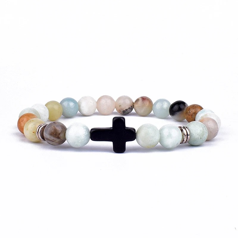 Charm Natural Stone Cross Bracelet faith Black Matte lucky Beads Bracelets Handmade Men Women Prayer Fitness Couple Jewelry Gift - Image 5