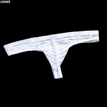 

UNWE Striped Mesh Thong Men Gay Underwears Thongs Sexy Male G-strings Ultra-thin Perspective Sexy Bikini Underwear Cuecas