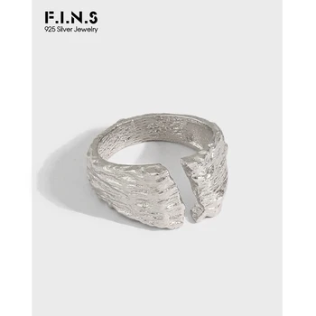 

F.I.N.S Genuine S925 Sterling Silver Ring Texture Concave and Convex Female Wide Adjustable Silver Ring 925 Fine Jewelry