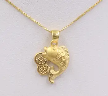 

New Pure 24K Yellow Gold Three-dimensional Pendant 22x14mm Coin Fish 2.1g NO Necklace