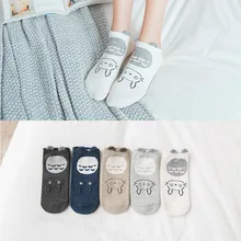 5 пар, новые весенние женские красивые хлопковые носки короткие носки до лодыжки с изображением кота повседневные носки для девочек с ушками, Размеры 35-40
