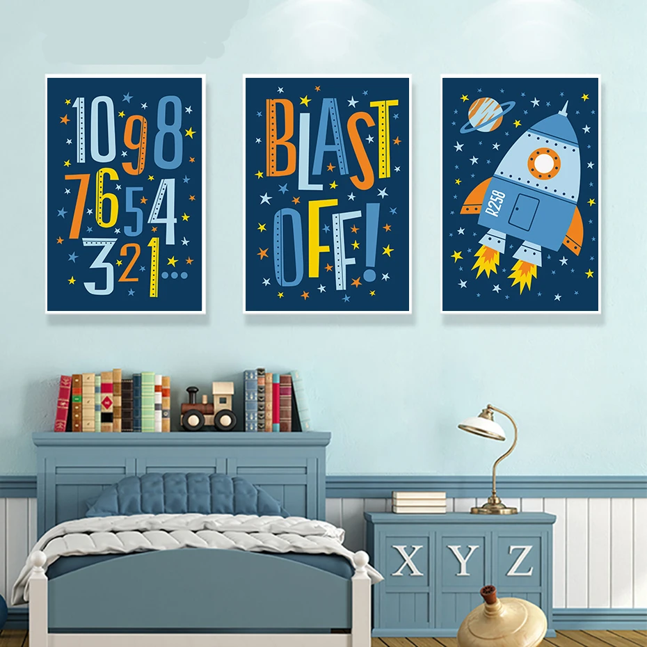 Waliicorners Cartoon BoyS Space Rocket Art Painting Print Poster Wall Picture 8 详情Detail-4