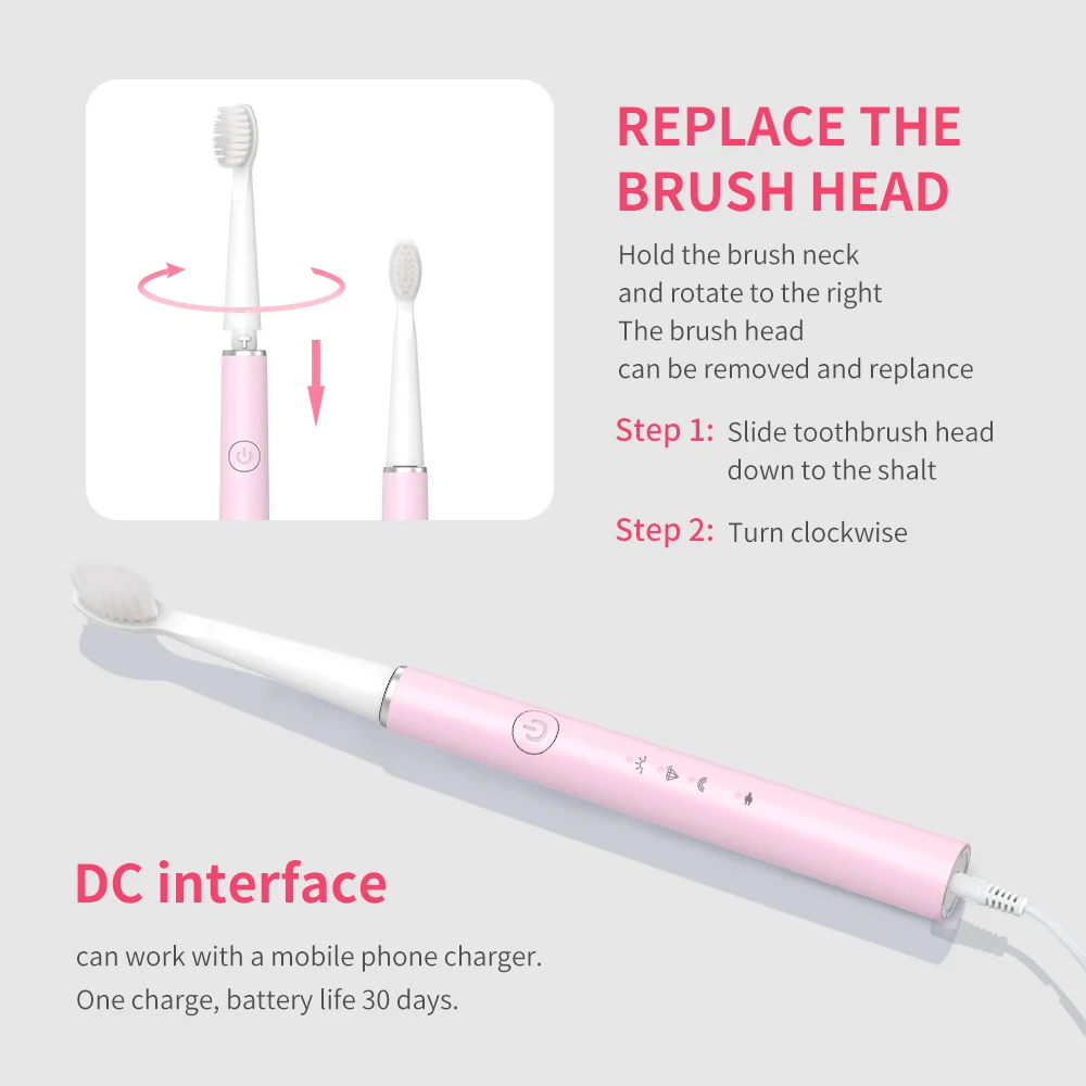 USB Charge Rechargeable Sonic Electric Toothbrush Tooth brush For Adult Replacement Brush Head USB Charge Rechargeable Sonic Electric Toothbrush Tooth brush For Adult Replacement Brush Head