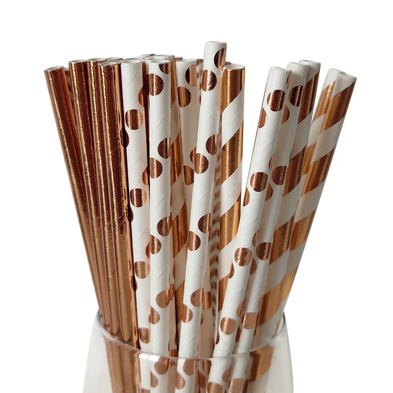 25Pcs Foil Gold Rose Gold Paper Straws Wedding Favors Star Drinking Straws Birthday Party Decoration Kids Party Supplies