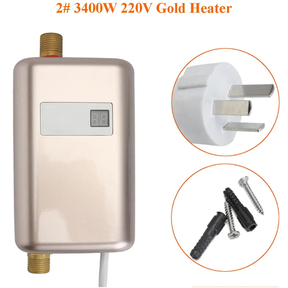 

3400W Electric Water Heater Instant Tankless Water Heater 220V 3.4KW Temperature display Heating Shower Universal