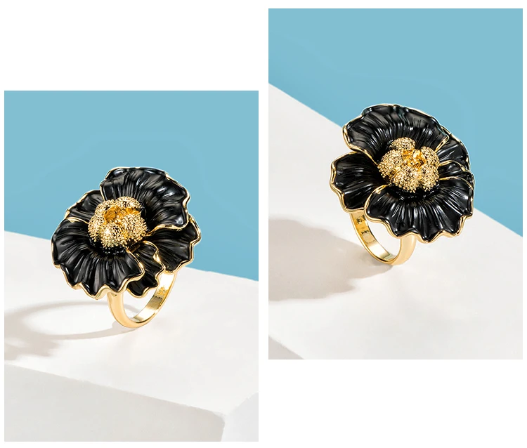 Nandudu Новое поступление золотой черный металлический цветок модное кольцо для женщин модные вечерние кольца подарок аксессуары подарок R2157