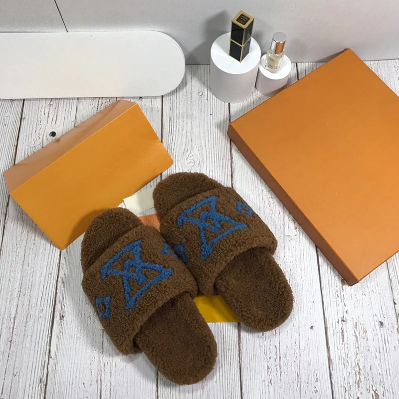 Luxury brand designer 2021 autumn and winter new cotton shoes high quality customized famous brand women's wool shoes indoor