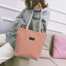 Большая вместительная Холщовая Сумка, Женская Полосатая Сумка на плечо, Южная Корея, художественная Ретро сумка для покупок с пеньковой веревкой