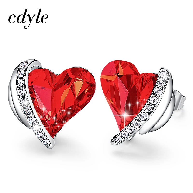 Cdyle рождественские украшения хрустальные красные ангельские крыла сердца подарочные серьги-гвоздики для женщин аксессуары