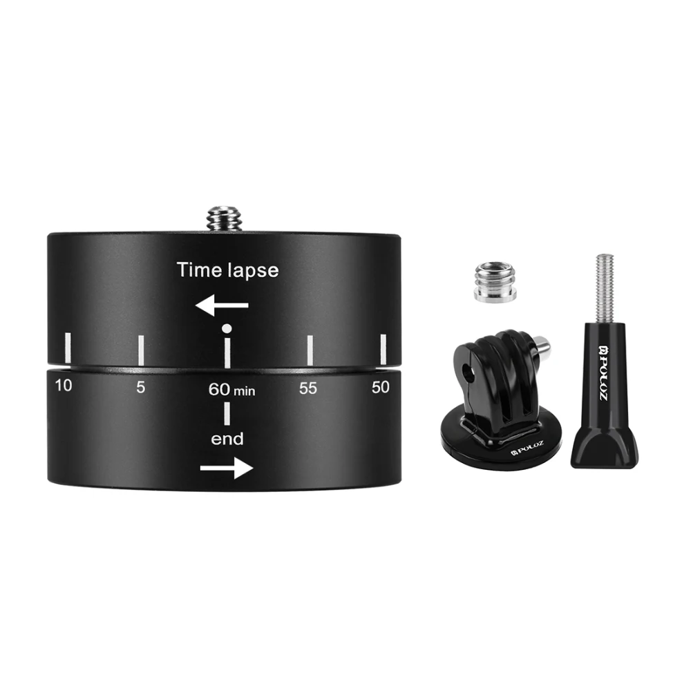PULUZ 360 Degrees Panning Rotation 60 / 120 Minutes Time Lapse Stabilizer Tripod Head Adapter for GoPro/ Xiaoyi & Action Cameras