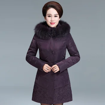 

Plus Size Women's Duck Down Jacket Long Winter Coat Fox Fur Collar Jackets for Elderly Women Parkas Chaqueta Mujer KJ483