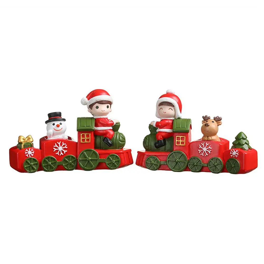 Cute Christmas Train Ornament Table Top Tree Resin Decorations Santa Claus Snowman Reindeer Figurine Statue Room Min | Дом и сад