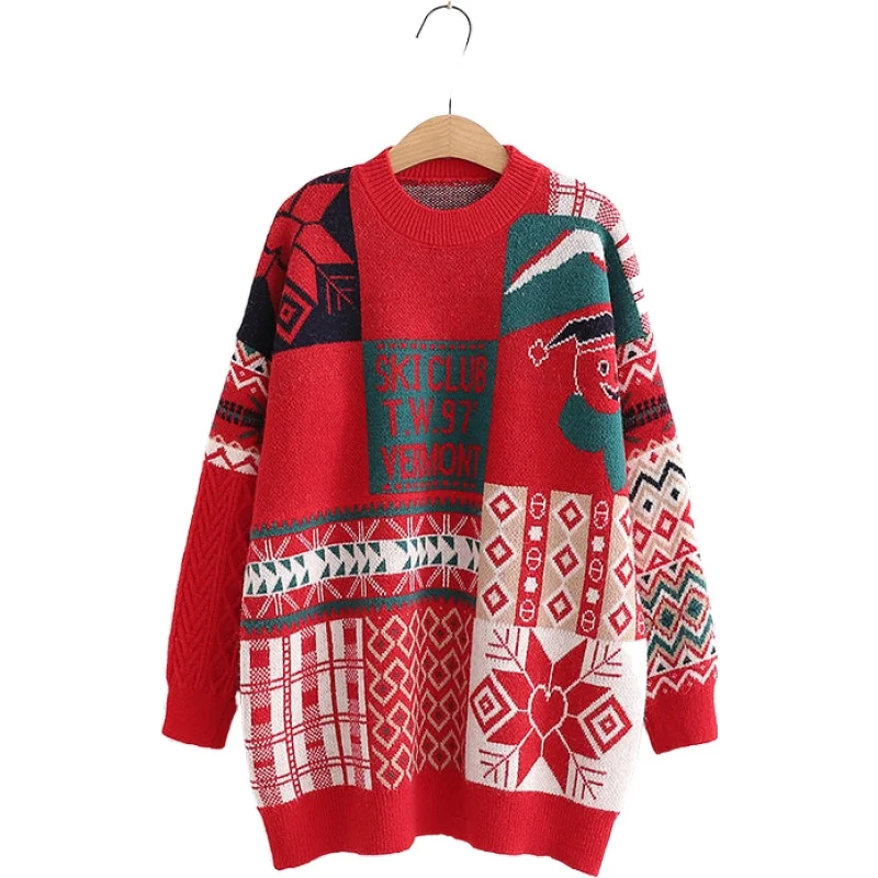 

Winter Sweet Girl Sweaters Christmas Snowman Christmas Hat O-Neck Loose Knit Sweater Cotton Pullover 2011582