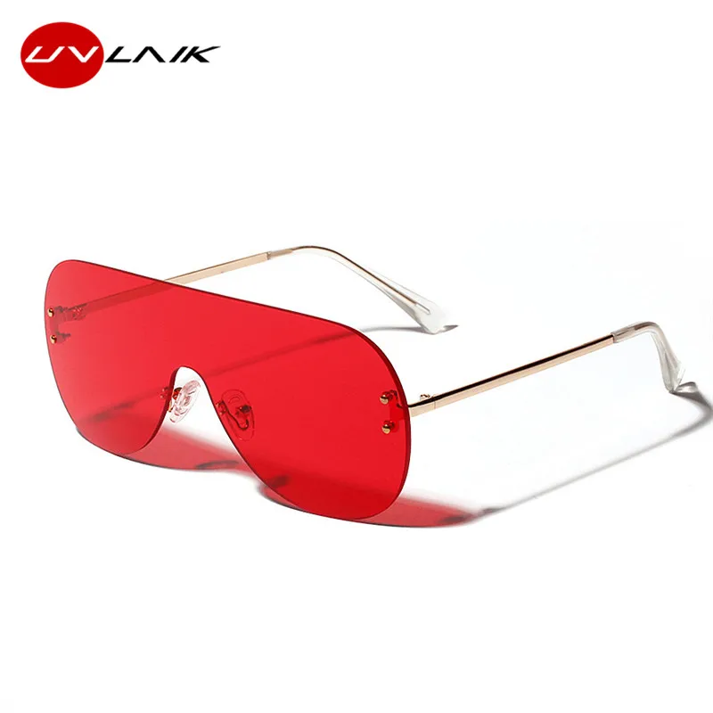 UVLAIK, негабаритные солнцезащитные очки без оправы, женские винтажные Роскошные брендовые дизайнерские солнцезащитные очки, женские красные очки с большой оправой, UV400