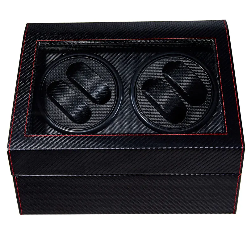 

High Quality Black Stripe Automatic Watch Winder Box PU Leather Watch Winding Box Collection Display 6+4 Head Silent Motor Box