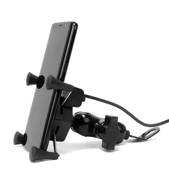 

Universal Waterproof Bracket Motorcycle Motorbike Phone Holder Anti-slip Rubber X Grip Hex Mount Clamp + USB Fast Charge