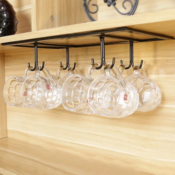 

Storage Home Glass Kitchen Mug Holder Bar Iron Coffee Cup Cabinet Cupboard Organizer Drying Hanging Rack 8 Hooks