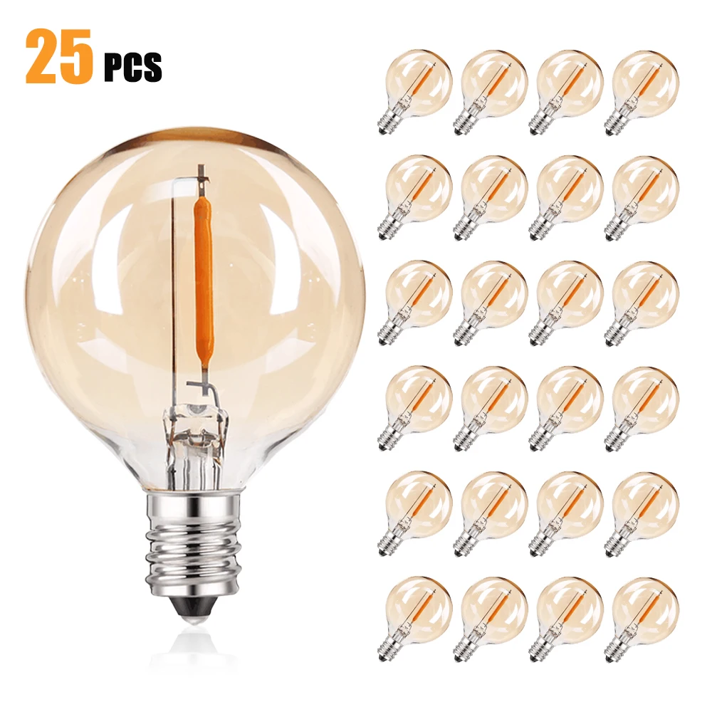 25PCS G40G 1W LED String Light Replacement Bulb E12 220V Warm White 2200K Dimmable LED Bulb Lamps For Garden Decoration Lighting