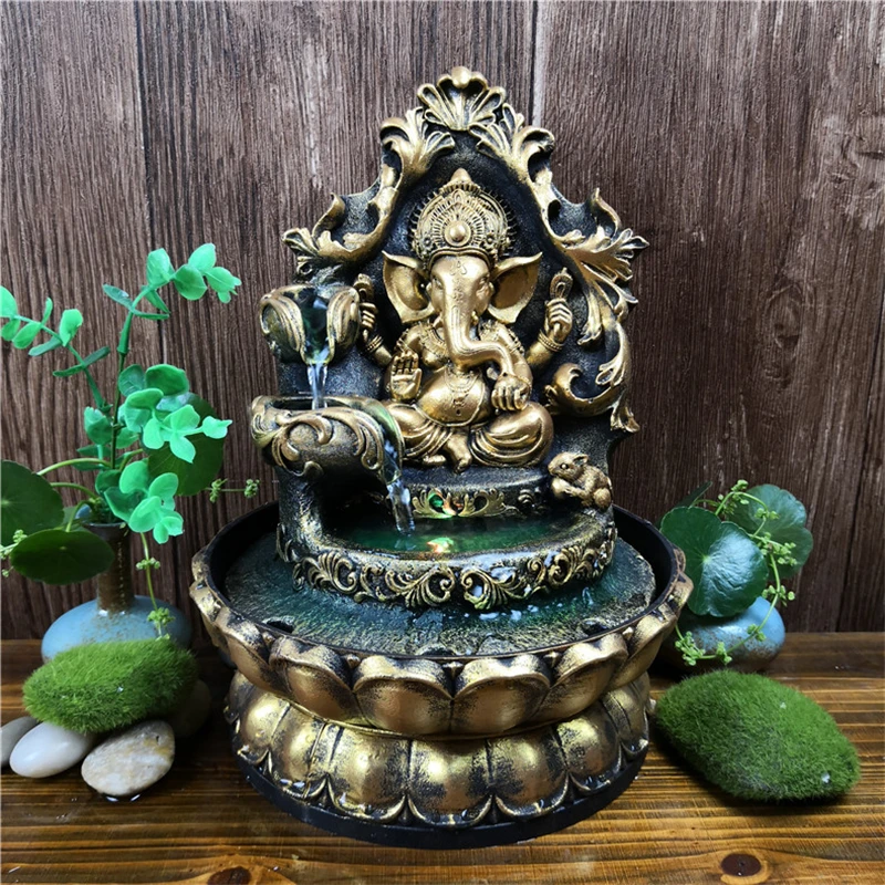 

HandMade Hindu Ganesha Statue Indoor Water Fountain Led Waterscape Home Decorations Lucky Feng Shui Ornaments Air Humidifier