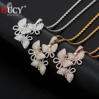 

GUCY Butterfly Pendant Necklace Iced Out Tennis Chain AAA Cubic Zircon Men's Women Hip Hop Rock Jewelry For g