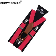 SHOWERSMILE Famale Suspenders Women Leather Red Trousers Strap 4 Clips Woman Braces Adult Gift For Girl Friend Solid Tirantes