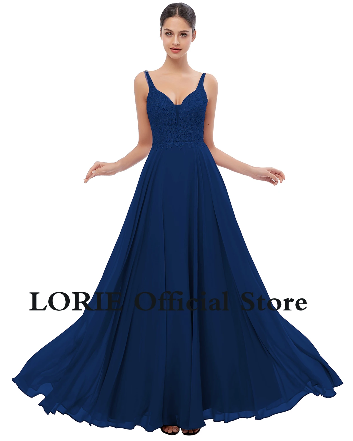 Navy Blue Лори популярное винтажное лиловое платье для выпускного вечера кружевное длинное сексуальное с v-образным вырезом открытая спина Формальное вечернее платье шифон с бисером - Цвет: Navy Blue