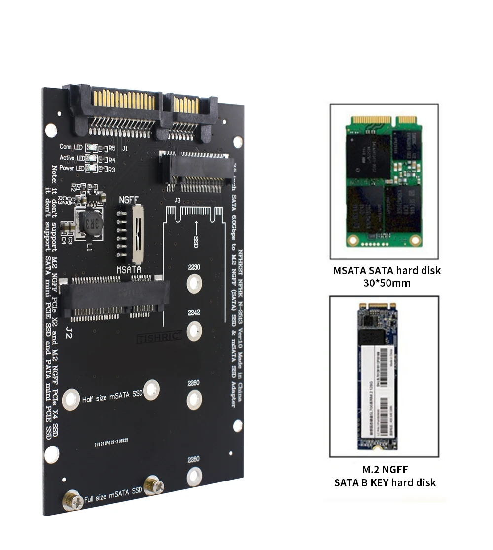 TISHRIC MSATA to SATA & M.2 SSD Adapter Board - 2.5 Inch Form Factor, 6Gbps Speed, Compatible with M.2 NGFF SATA and MSATA SSD for PC Description Image.This Product Can Be Found With The Tag Names M2 sata adapter card b key ngff ssd, M2 ssd 25in sata adapter converter, Msata ssd 25 sata 60 adapter converter