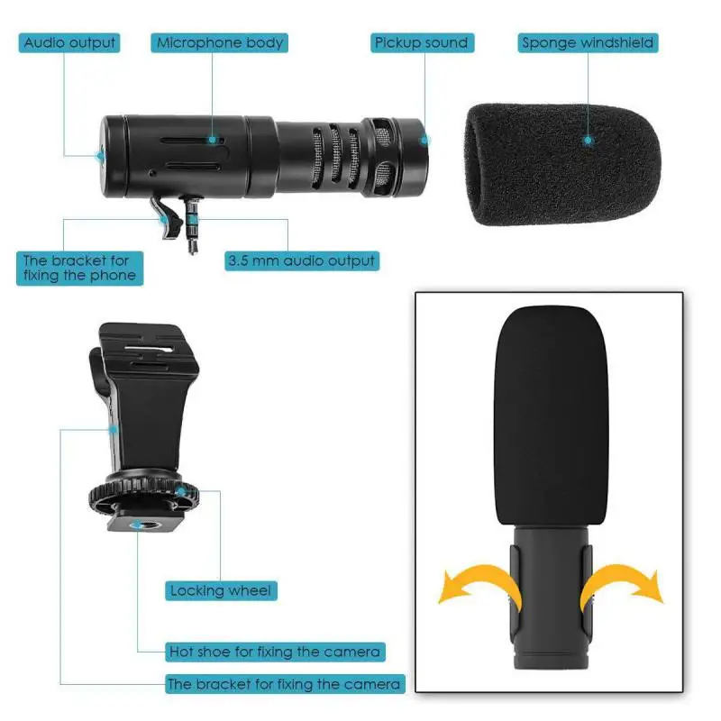 3,5 мм конденсаторный микрофон для DSLR смарт-видео камеры открытый микрофон для интервью MIC-06 мини-микрофон для телефонов samsung Xiaomi