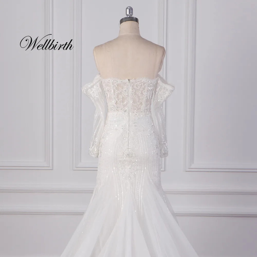 Реальное изображение Wellbirth Vestido de novia свадебное платье русалки без бретелек с открытыми плечами свадебное платье jc038