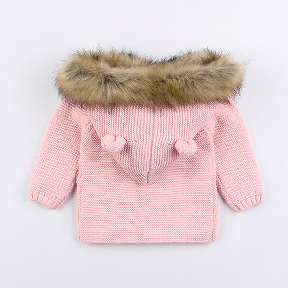 Pudcoco Одежда для маленьких девочек и мальчиков сплошной цвет вязания теплая верхняя одежда с капюшоном, кардиганы, пальто зимняя куртка, верхняя одежда