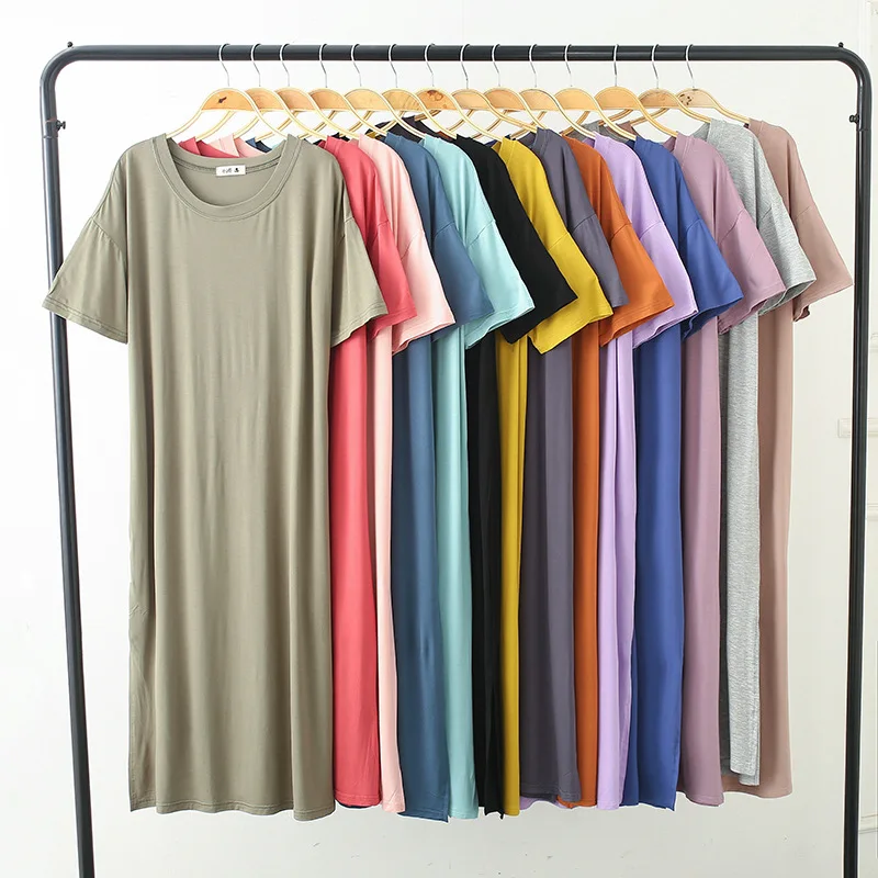 2020 Summer New Style Modal Dress Pregnant Women Nightgown Short Sleeve Large Size Dress Loose Pajamas Long Skirts-Outer Wear