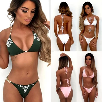 

Women Sequin Rhinestone Crystal Diamond Bikini Set Swimsuit Brazilian Swimwear Female Bathing Suit Biquini
