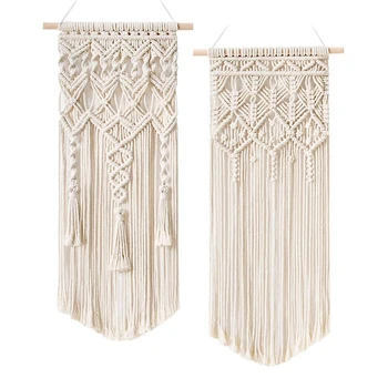 

2 Pcs Woven Wall Hanging Boho Chic Bohemian Home Geometric Art Decor - Beautiful Apartment Dorm Room Decoration