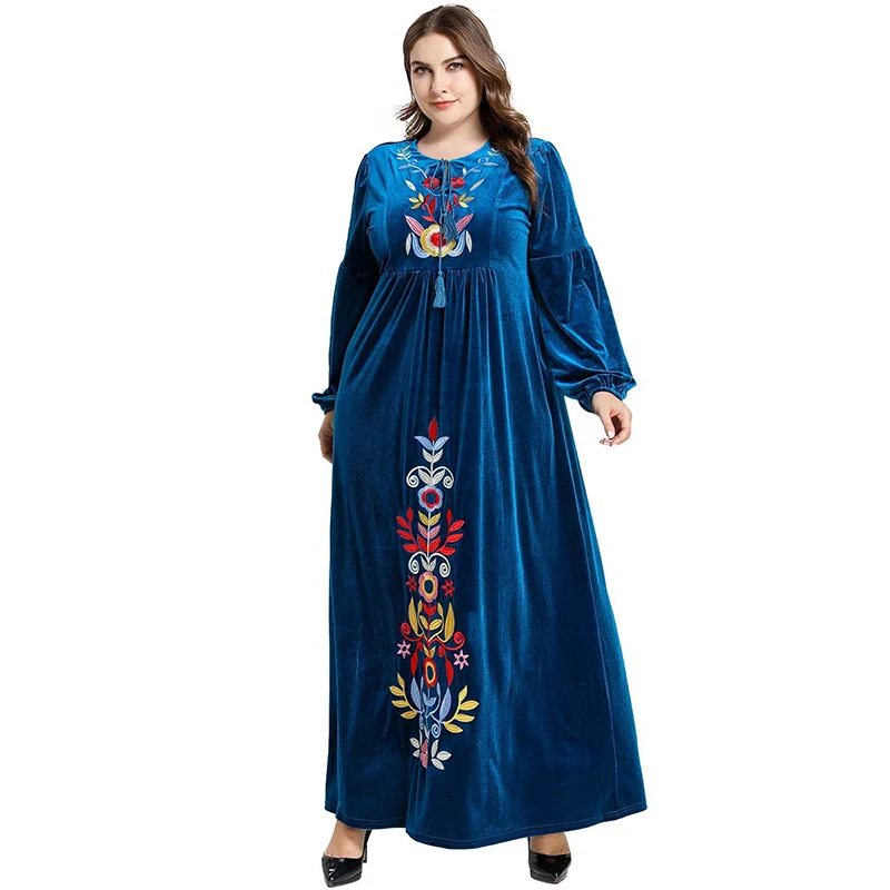 Мусульманская Мода, Средний Восток, большой размер, женское исламское турецкое вышитое платье с длинными рукавами, большое