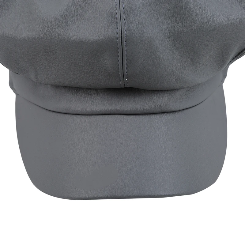 GAOKE PU Leather octagonal cap newsboy cap Retro literary female snapback cap Leisure hat accessories