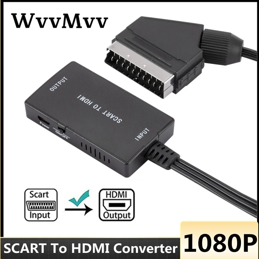 Преобразователь SCART в HDMI с кабелем Wrugste Scart in Out HD 720P/1080P переключатель Видео Аудио