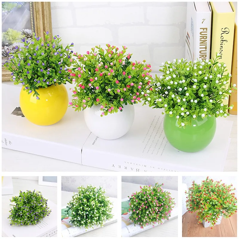 

Lovely Artificial Plants with Pot Simulation Succulents Mini Bonsai Potted Placed Green Plants Table Decoration