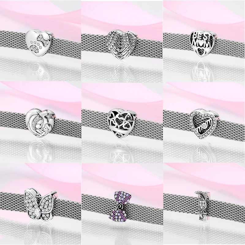 

925 Sterling Silver love heart Angel Wings Bead charms Clip Fit Original reflection Charm Bracelet women jewellery Accessories