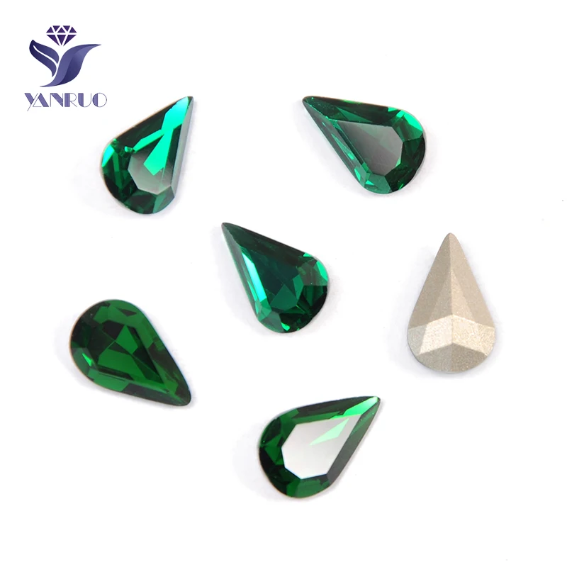 Emerald YANRUO 4300 блестящие стразы в форме груши, Хрустальные Необычные камни, стразы для украшения платья - Цвет: Emerald