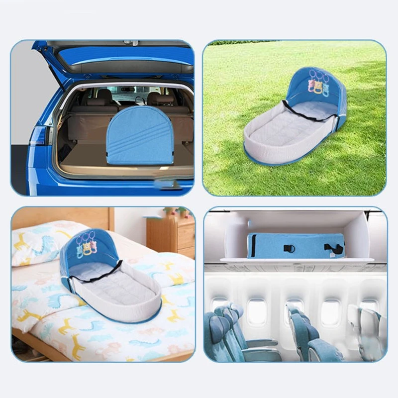 Baby Bed Travel Crib Portable Toddler Bed Cot with Mosquitoes Net Foldable Bassinet Infant Sleeping Basket with Toys