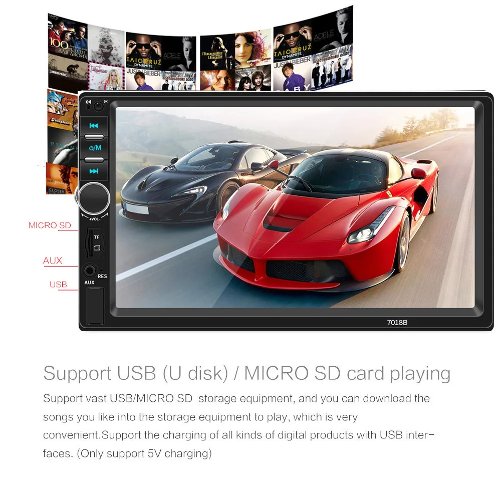 Автомобильный плеер 7018B Bluetooth Mp5 аудио и видео Mp4 карта U диск Fm радио чтения выход #