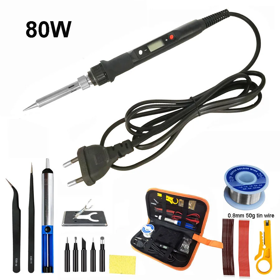 80W Digital Electric Soldering Iron Kit Set Temperature Adjustable 220V 110V  Welding Tool  Ceramic Heater Soldering Tips Rework best soldering iron for electronics