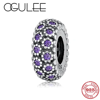 

925 Sterling Silver sunflower purple CZ interval stopper beads womens accessories Fit Original European Charm Bracelet Jewelry