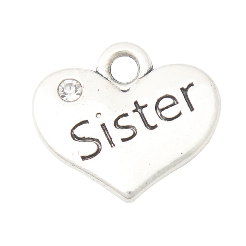 

RAINXTAR Fashion Heart Alloy Sister Family Message Charms 15*17mm 50pcs AAC2012