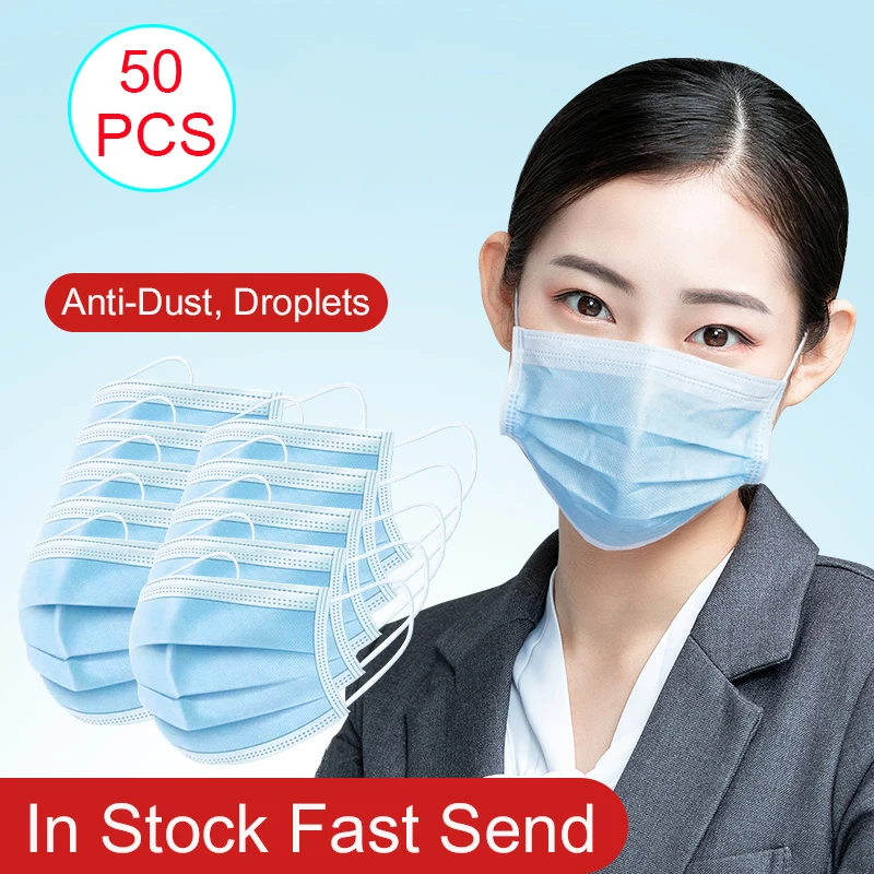 

50 PCS Anti-Dust Mouth Face Mask Earloop Disposable Waterproof Filter Mask Half Face Protective mascarillas Face Mask For Femal